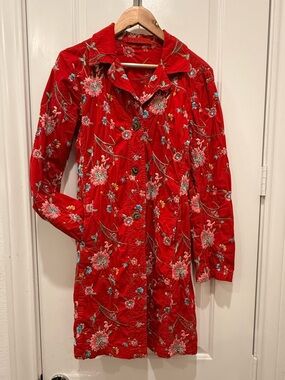 Johnny Was Red Embroidered Floral Duster Jacket